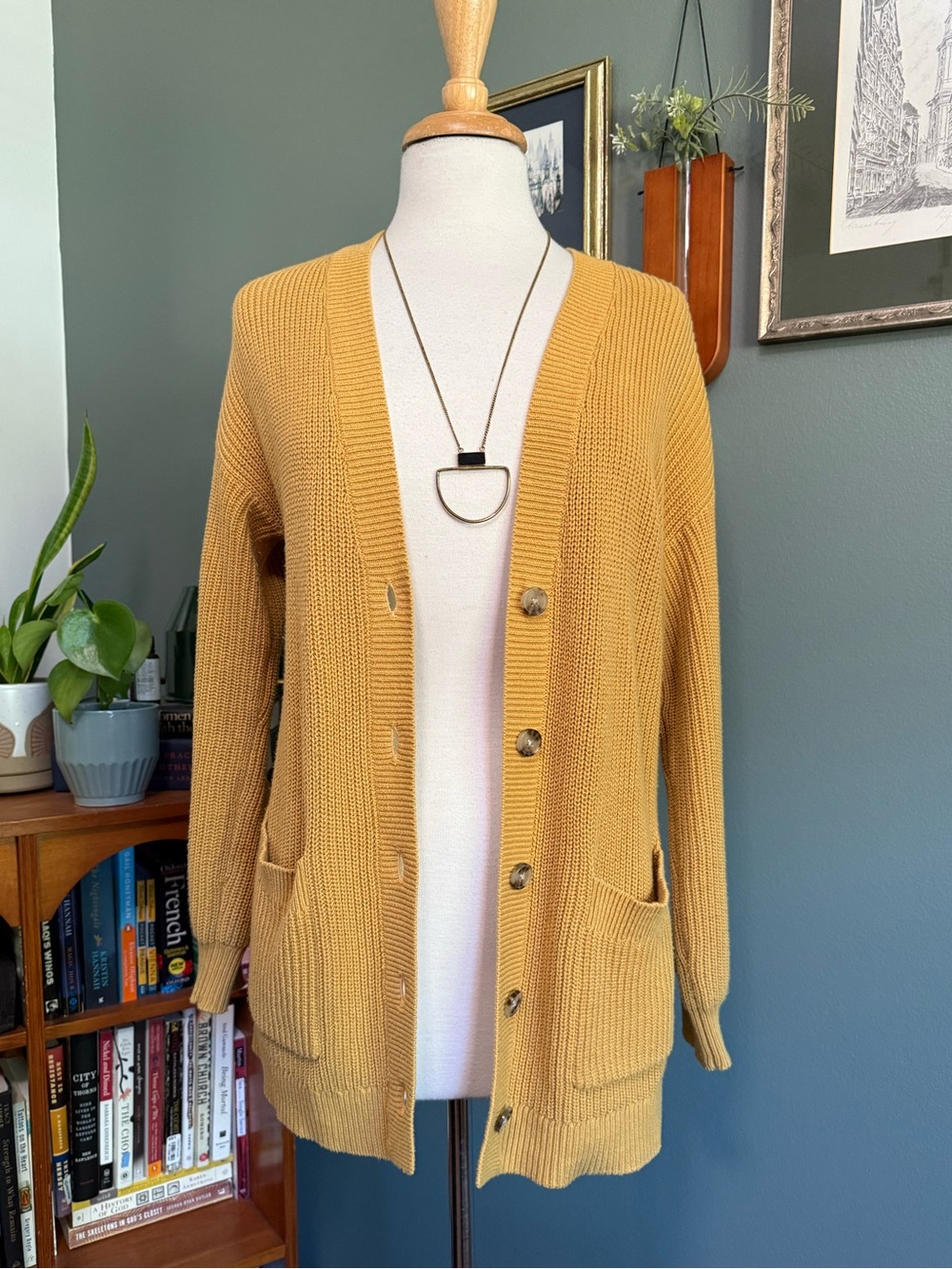LOFT Boyfriend Knit Cardigan in Mustard